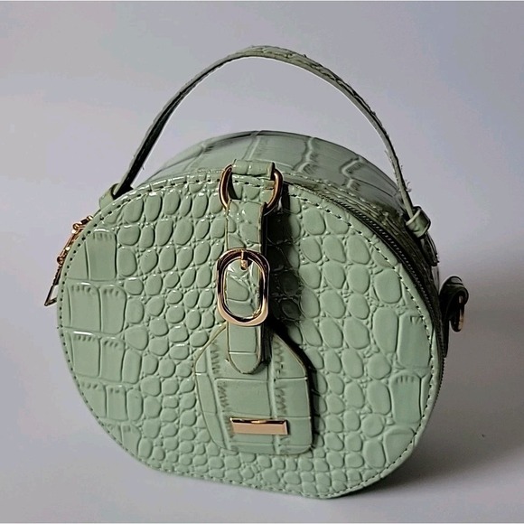 Calpak Handbags - Calpak Round Croc Embossed‎ Vegan Leather Purse Seafoam Top Handle Zip Around